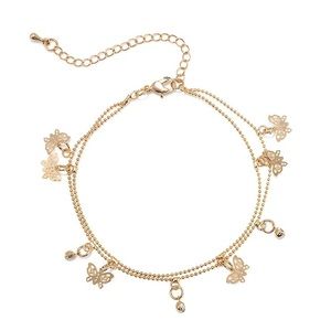 🎉 New Butterfly & Crystal Double Layer Ankle Adjustable Bracelet